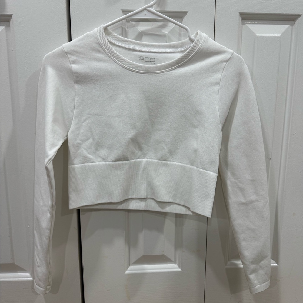 Offline by Aerie White Long Sleeve Crop Top